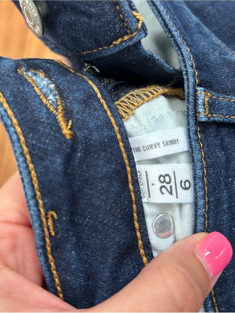 LOFT Curvy Skinny Jeans in Dark Indigo with Gold Stitching